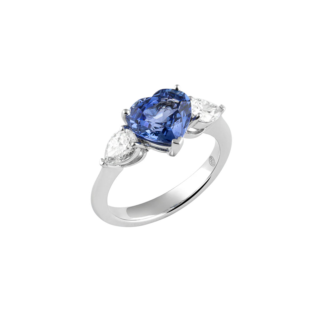 Anello Unique in oro bianco con zaffiro blu e diamanti